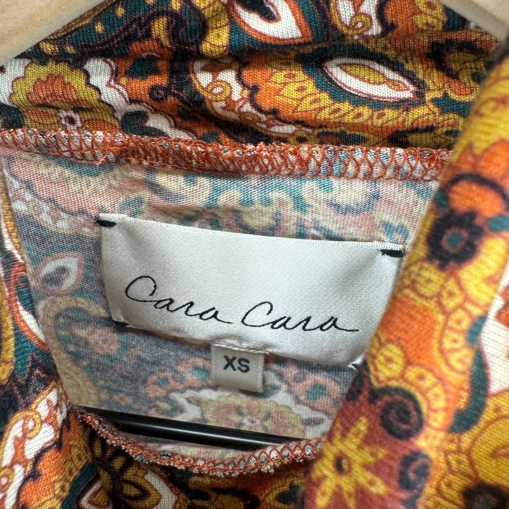 Cara Cara Piper Top Scarf Medallion Turtleneck Womens XS Paisley Orange Black EC - Picture 3 of 9